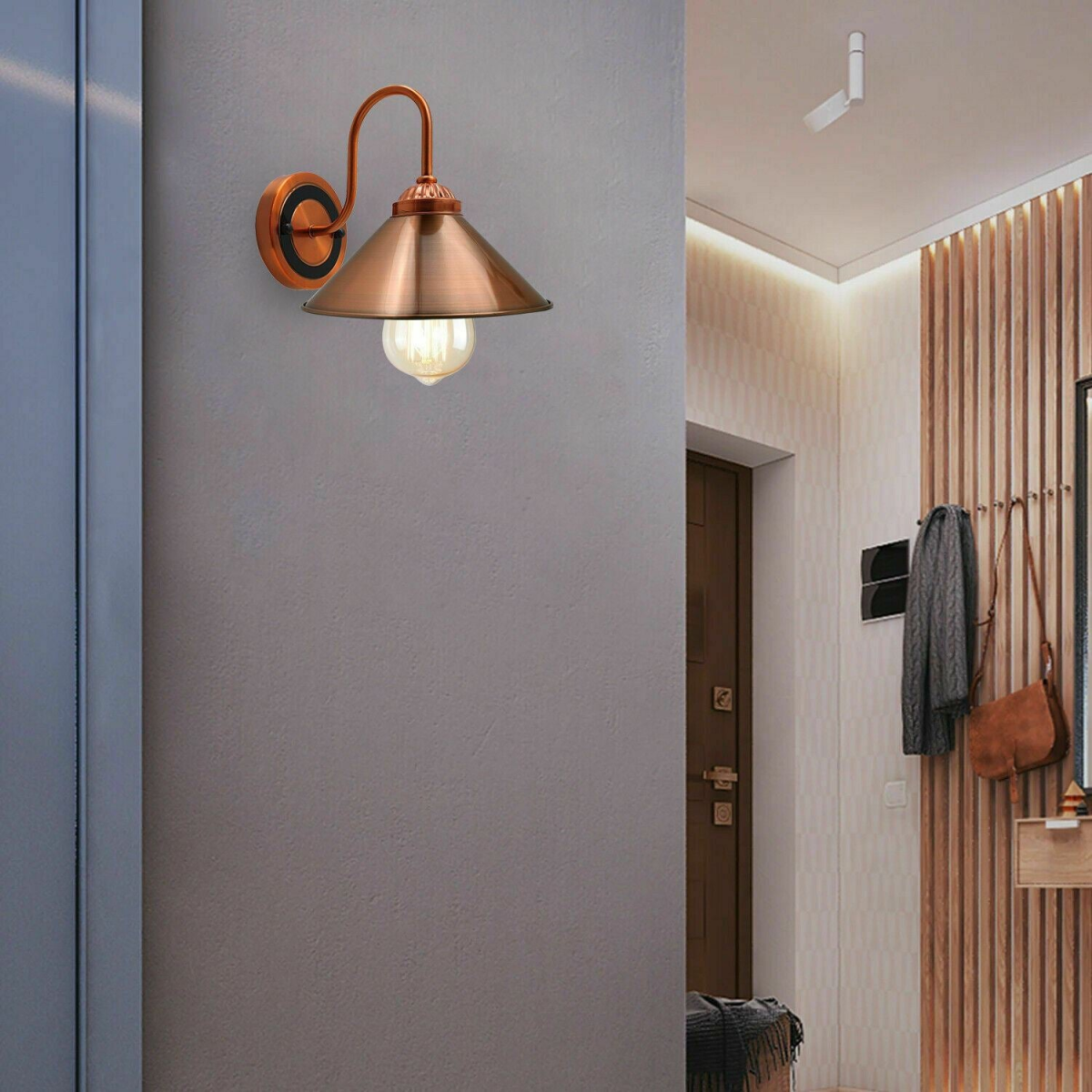 Modern Copper Wall Sconce Installed