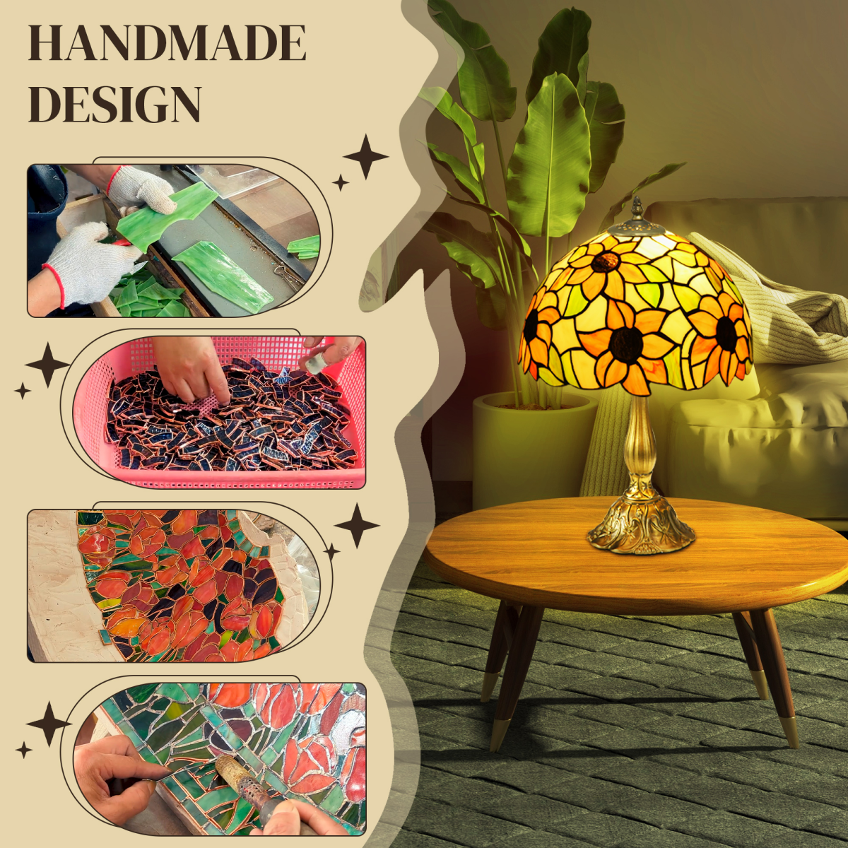 HOMCOM Sunflower Tiffany Table Lamp 4