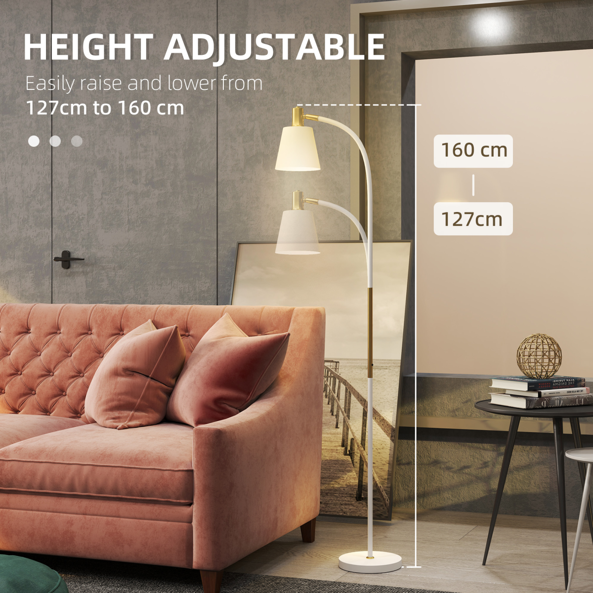 HOMCOM Spotlight Reading Floor Lamp White 4