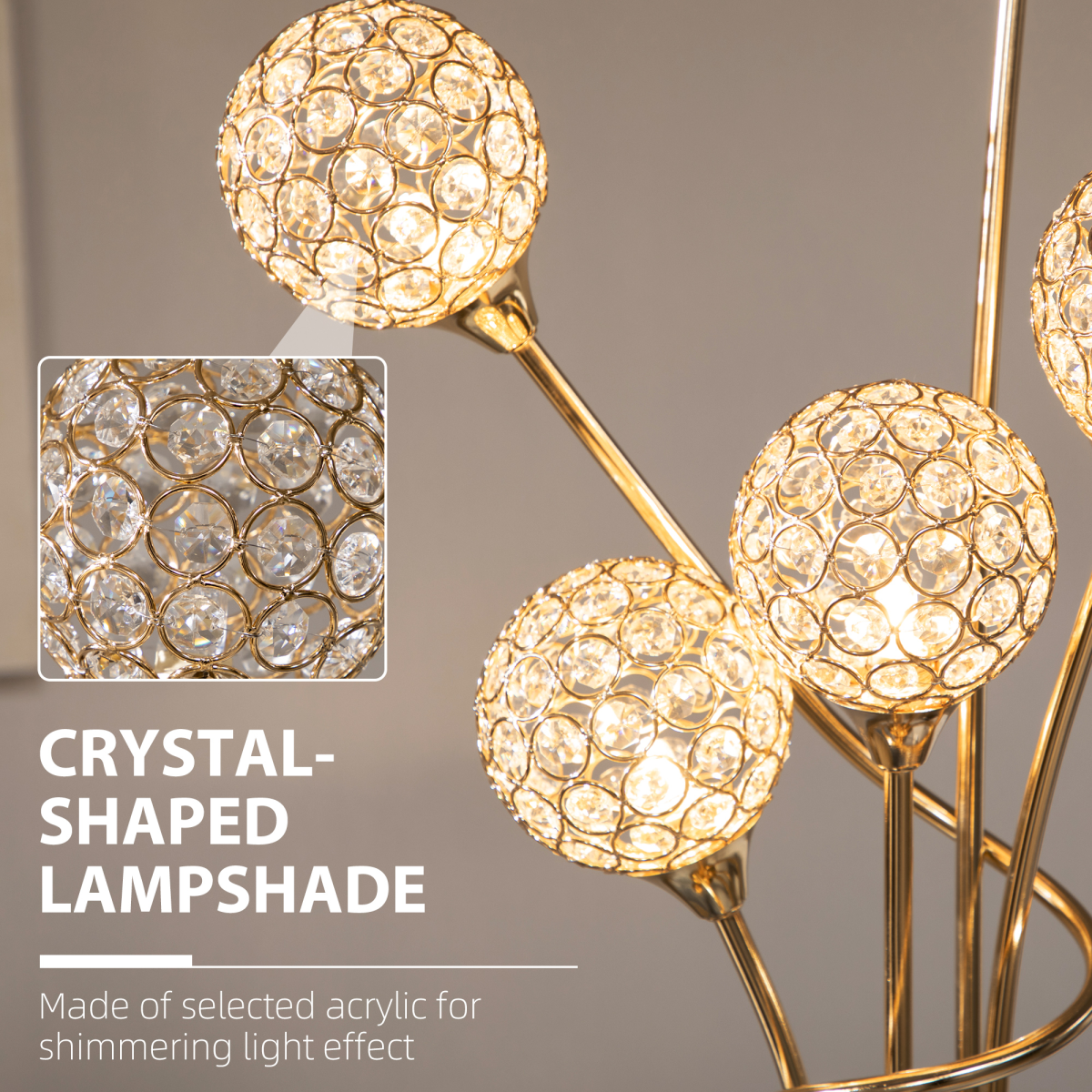 HOMCOM Crystal Floor Lamp Gold Base