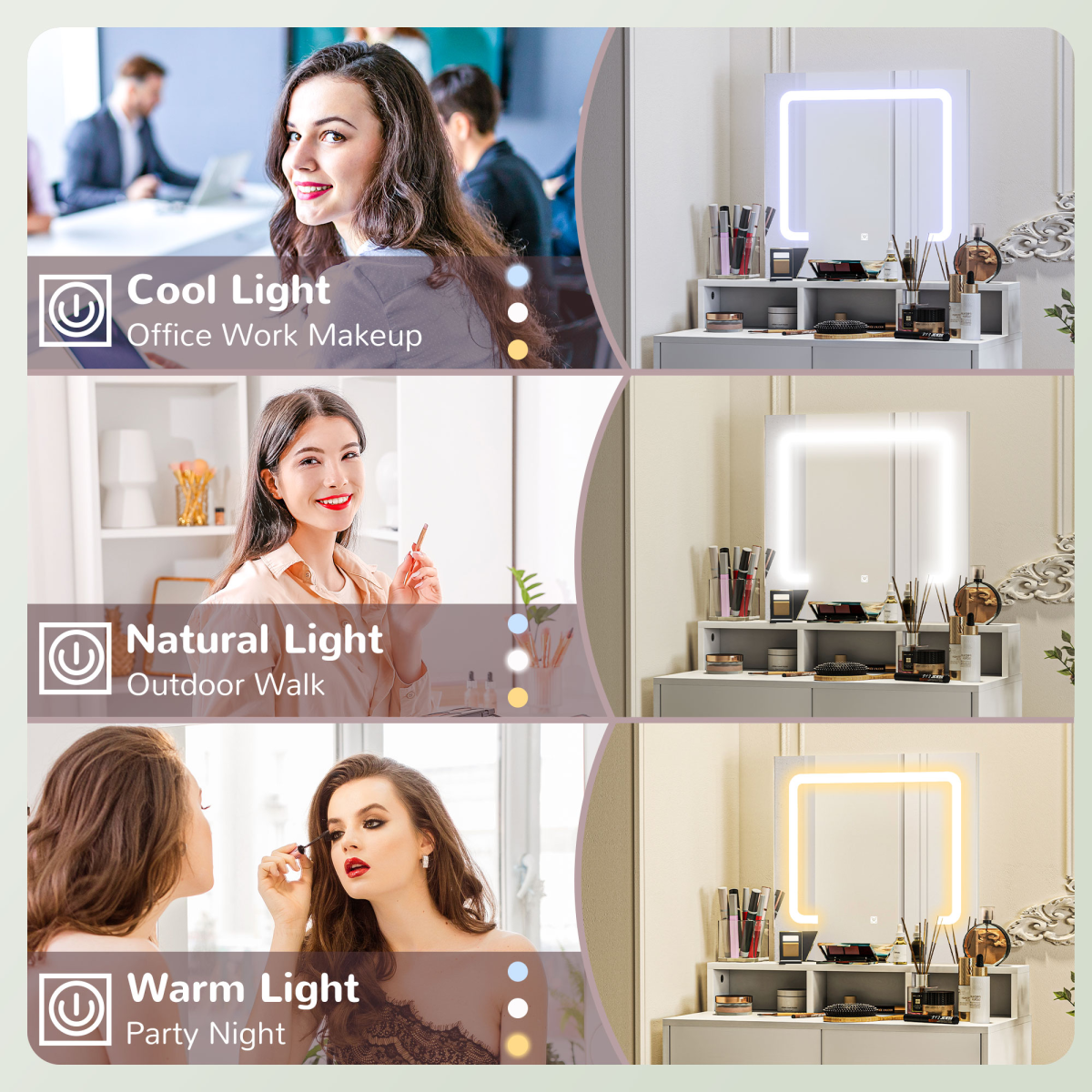 HOMCOM Dressing Table LED Mirror White 4