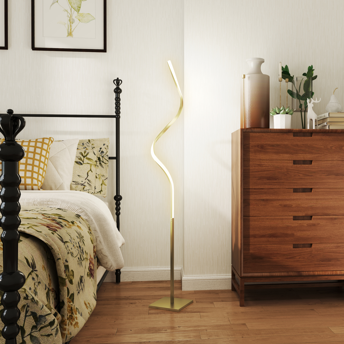 HOMCOM LED Floor Lamp 3 Brightness Gold 4