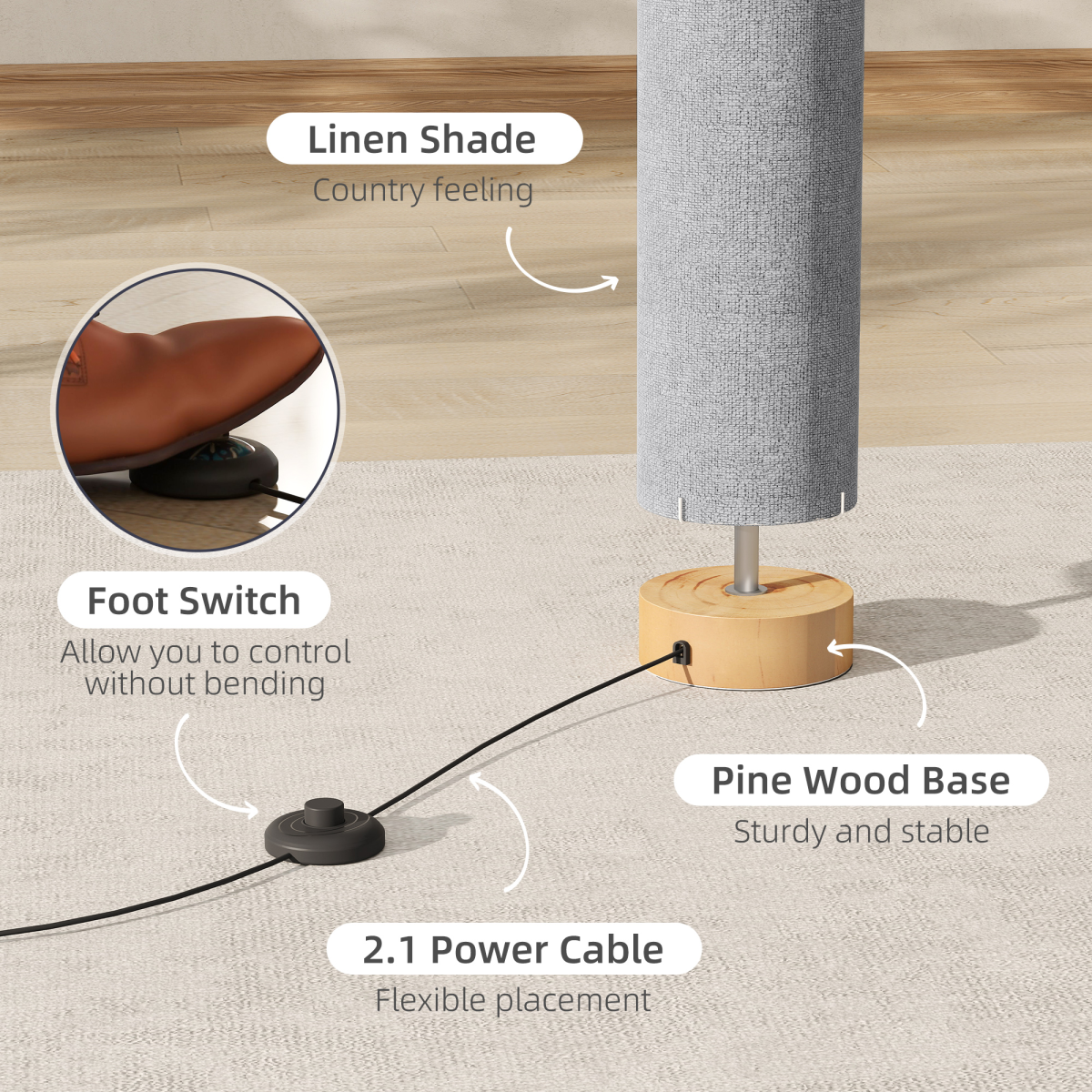 HOMCOM LED Floor Lamp CCT Grey 4