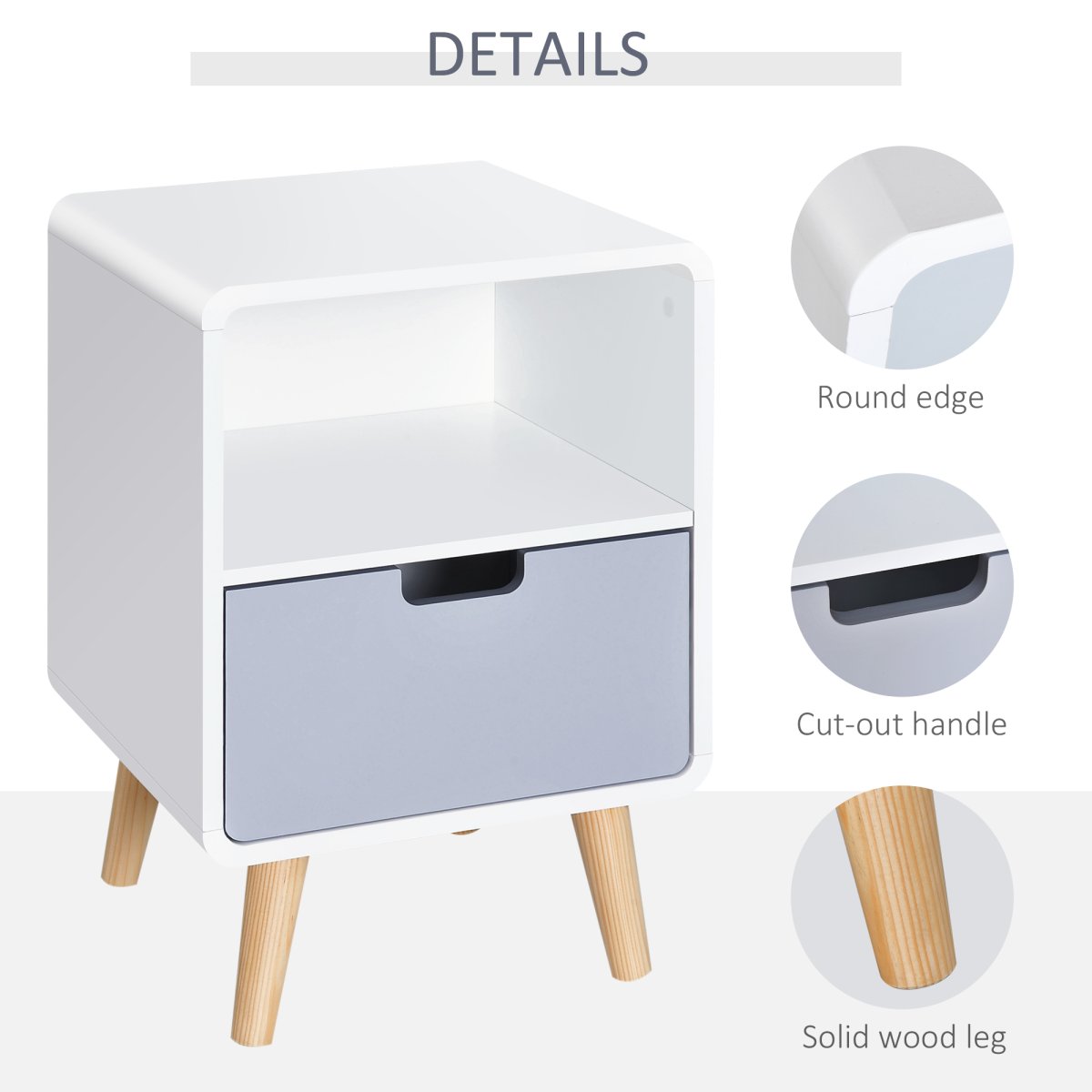 Scandinavian Nordic Bedside Table with Drawer and Open Shelf