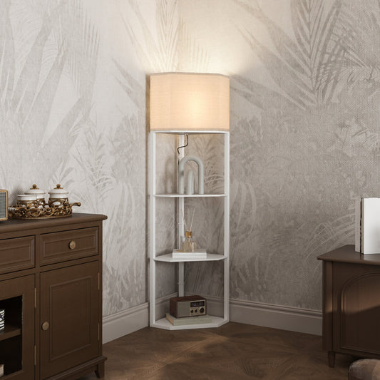 Corner Floor Lamp with 3 Shelves – White, Triangle Design for Living Room & Bedroom