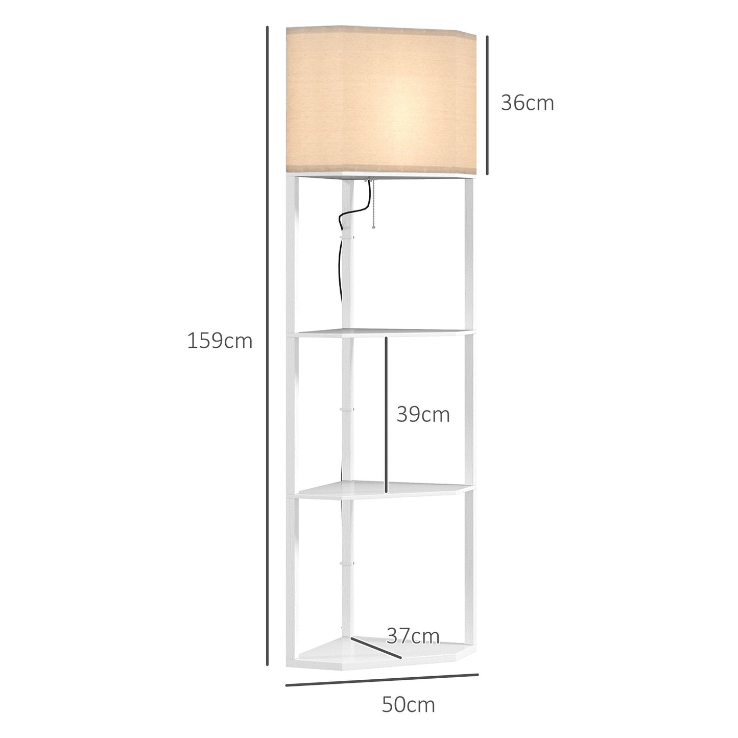 Corner Floor Lamp with 3 Shelves – White, Triangle Design for Living Room & Bedroom