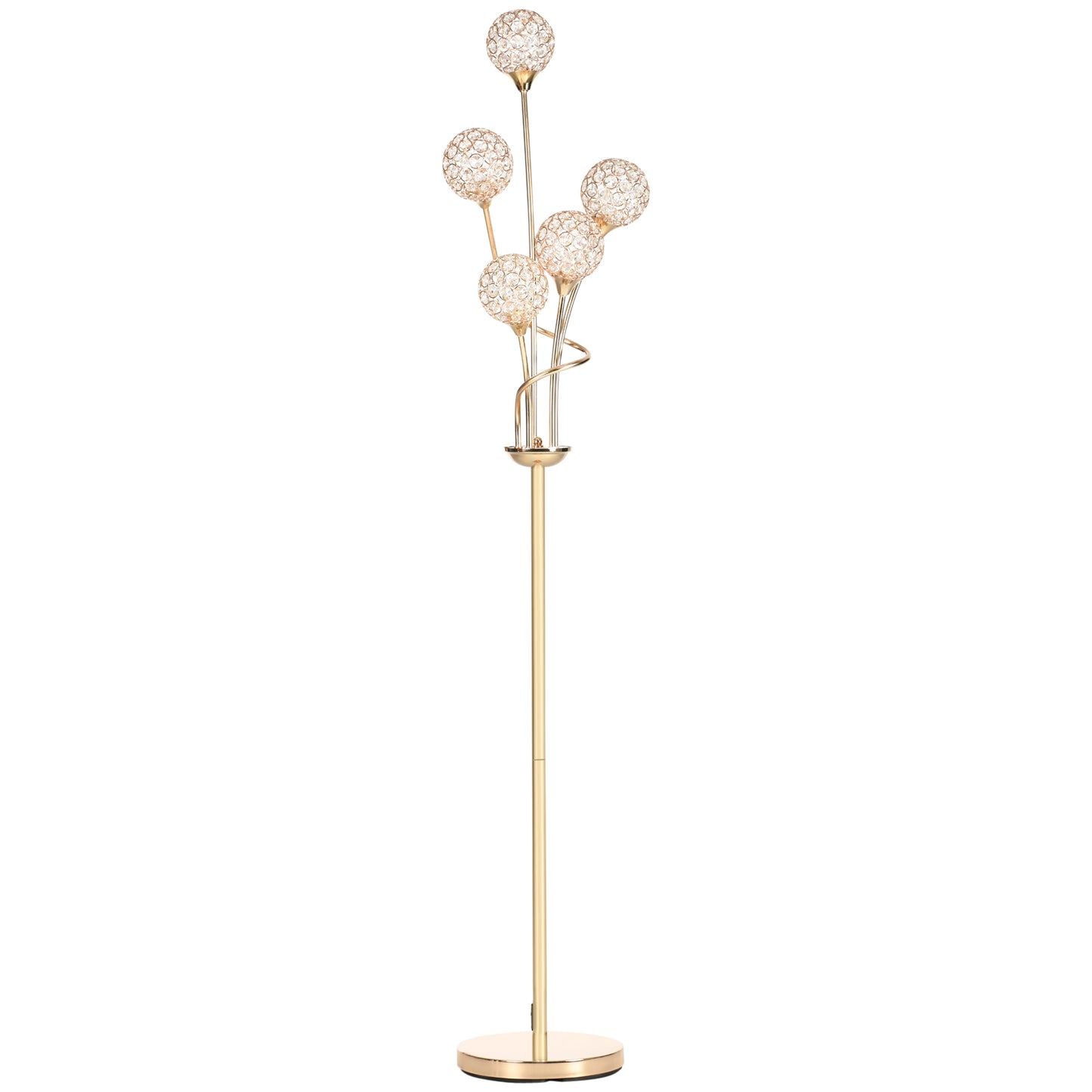 Crystal Floor Lamp 5-Light Gold Tone, 156cm | Crystal Bead Shades, Foot Switch