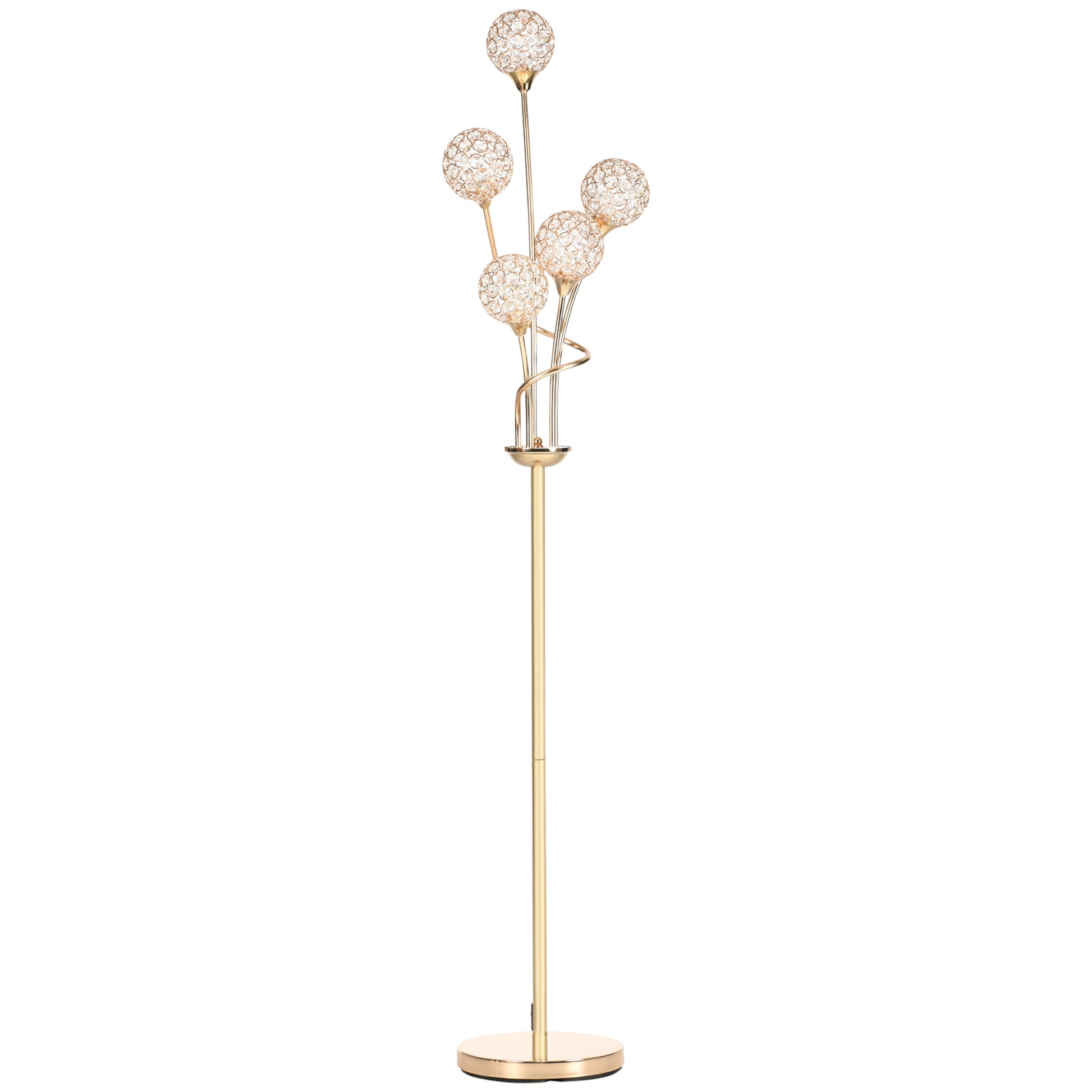 Crystal Floor Lamp 5-Light Gold Tone, 156cm | Crystal Bead Shades, Foot Switch