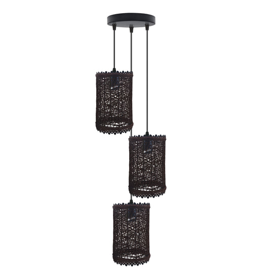 3-Head Round Rattan Ceiling Pendant Cluster