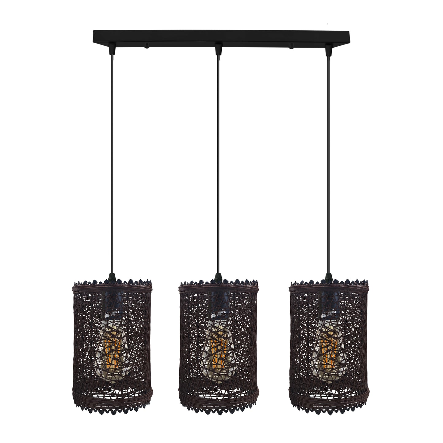 3-Head Rectangle Rattan Ceiling Pendant