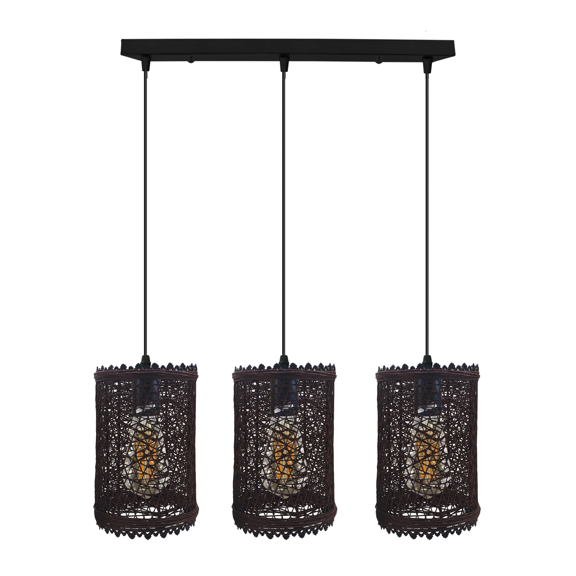 3-Head Rectangle Rattan Ceiling Pendant