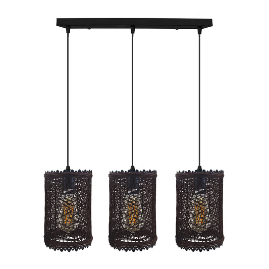 3-Head Rectangle Rattan Ceiling Pendant