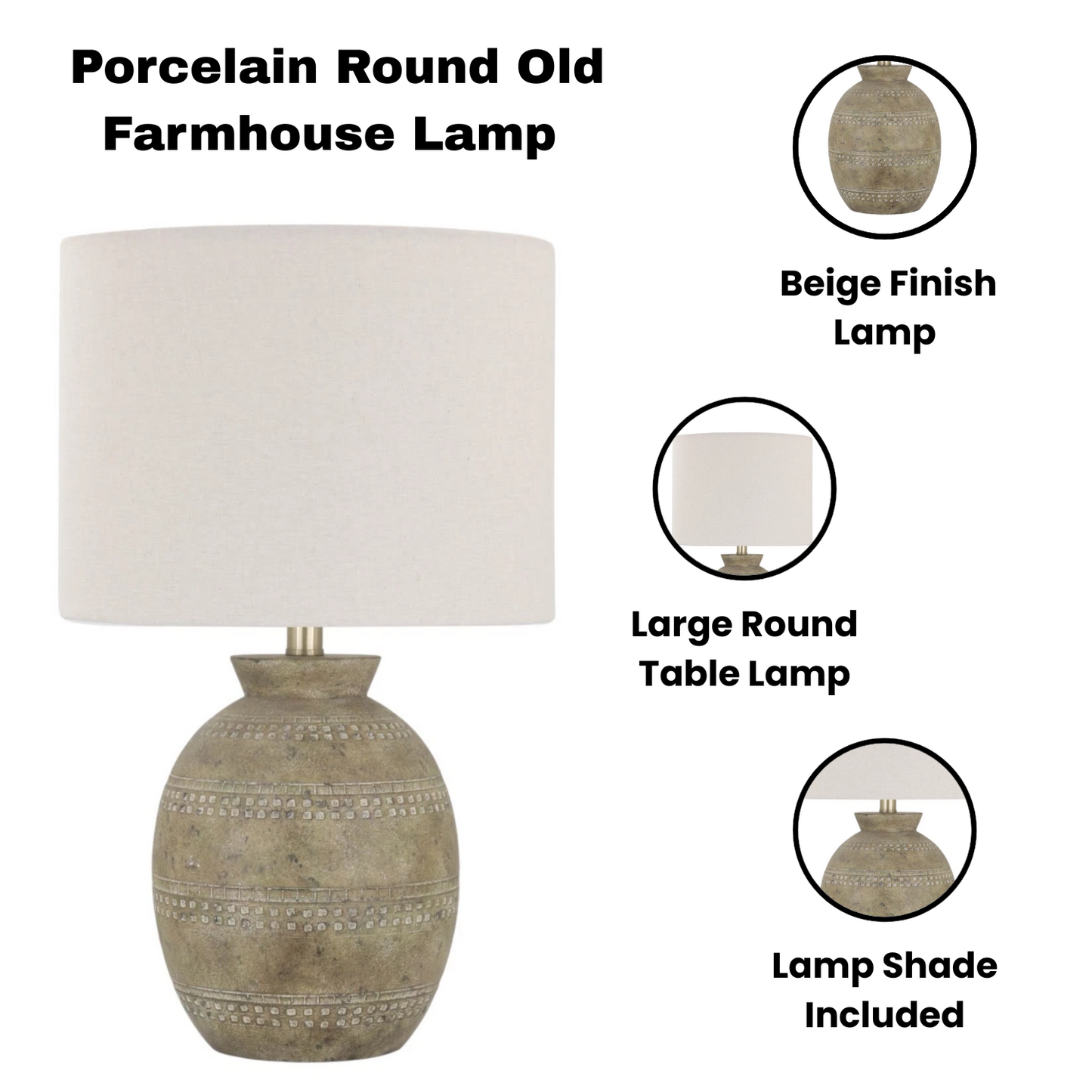 55cm Farmhouse Ceramic Table Lamp with Linen Shade