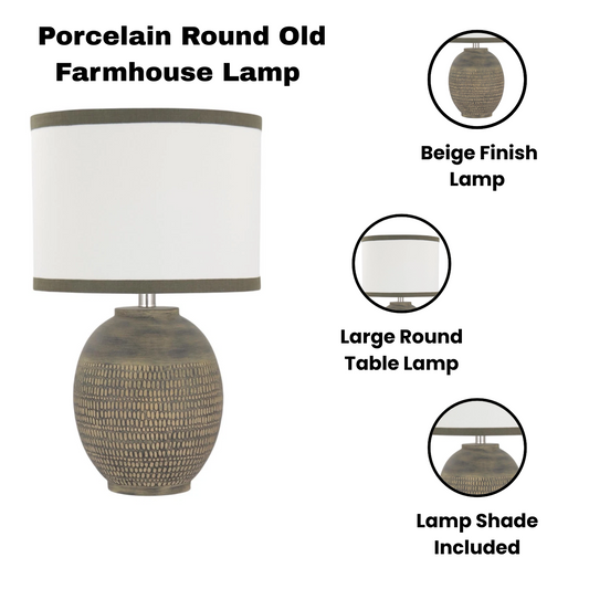 57cm Farmhouse Ceramic Table Lamp with Linen Shade