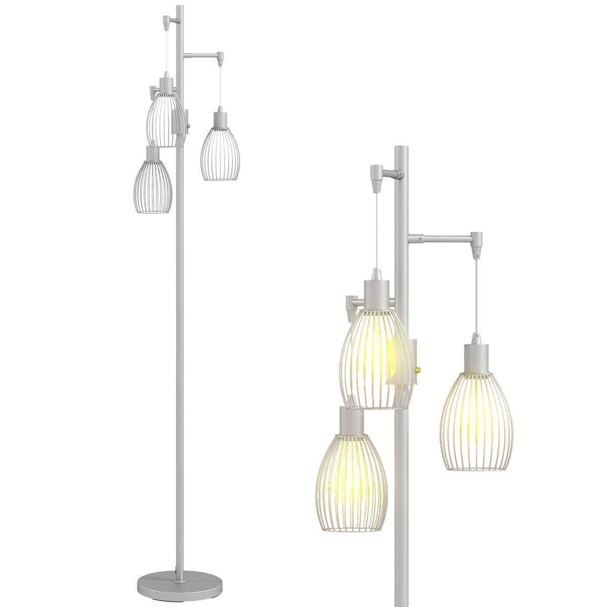 Industrial 3-Light Dimmable Floor Lamp | Silver Tone, 170cm Standing Lamp