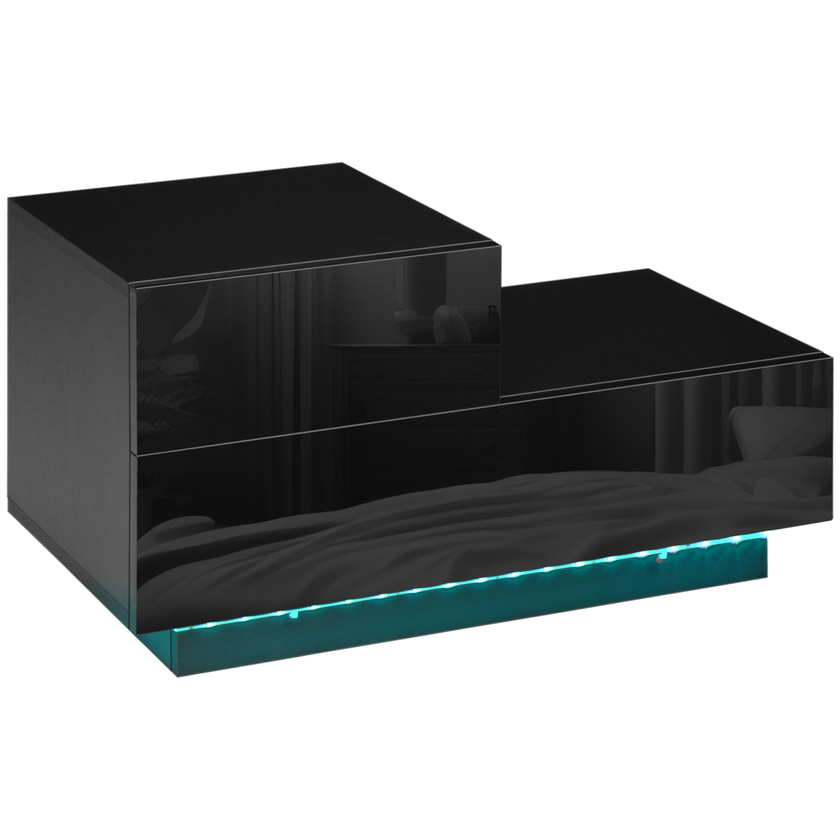 LED Bedside Table with Remote Control, High Gloss Black