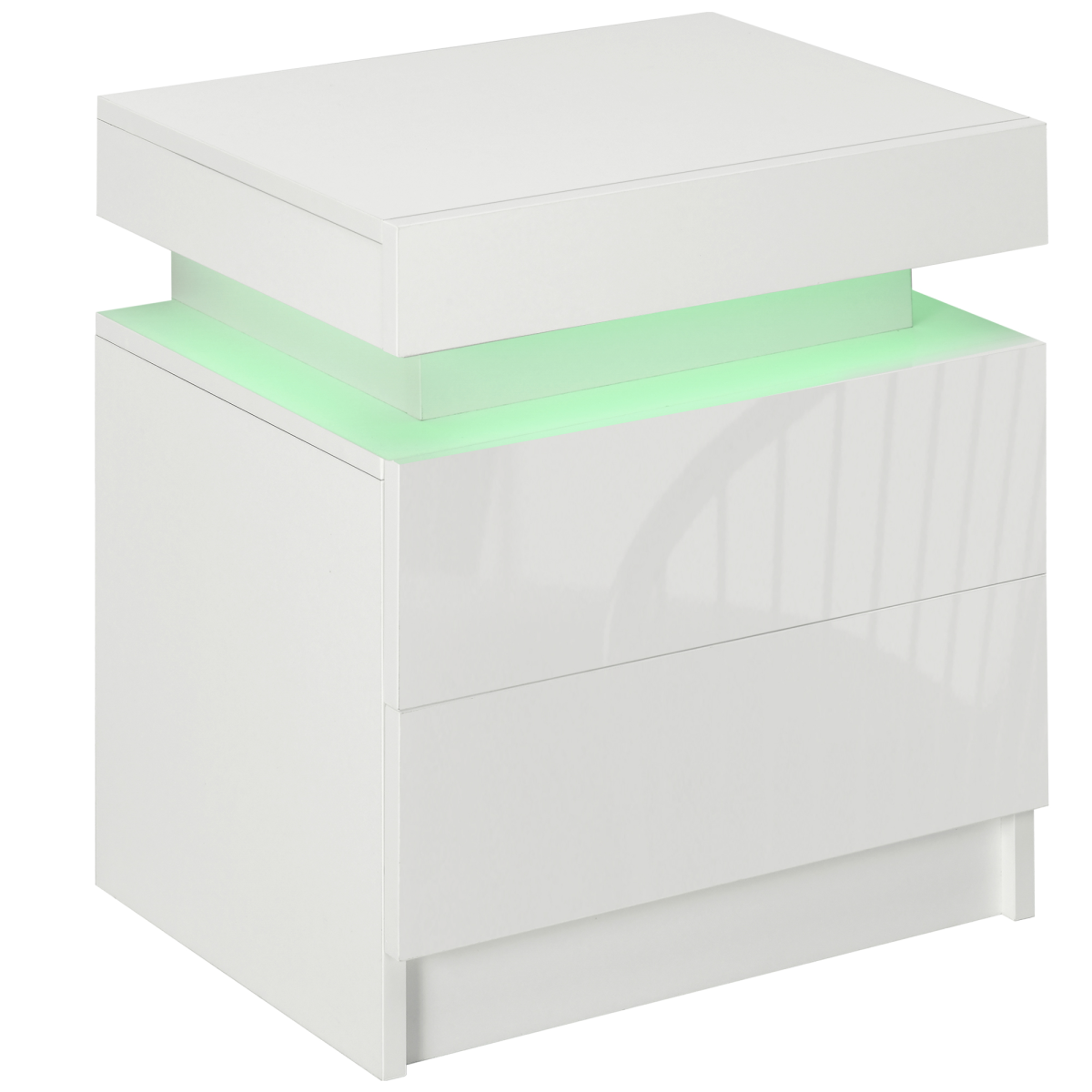 LED Bedside Table with 2 Drawers, High Gloss White