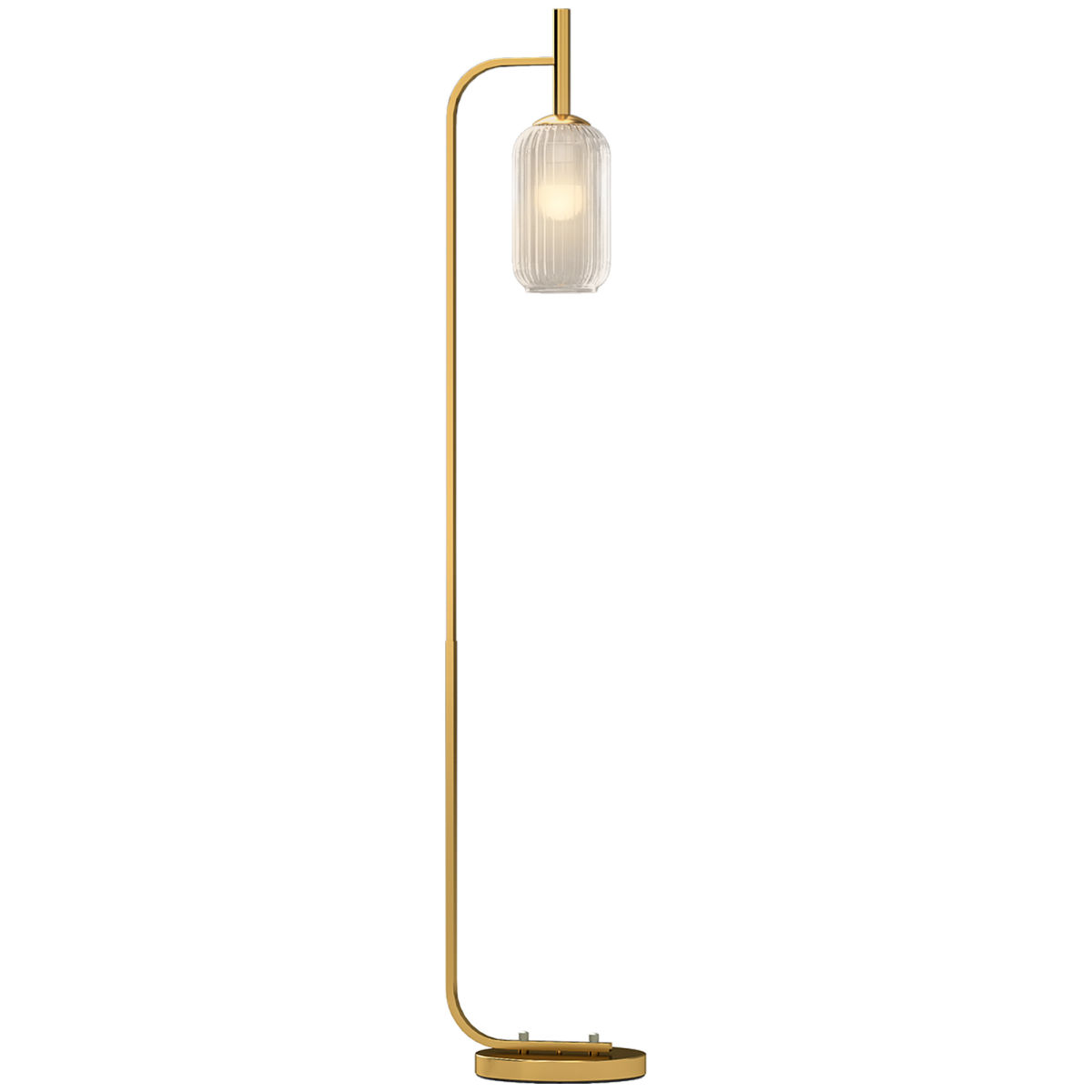 Modern Floor Lamp with Glass Shade & Foot Switch, 150cm, Brass