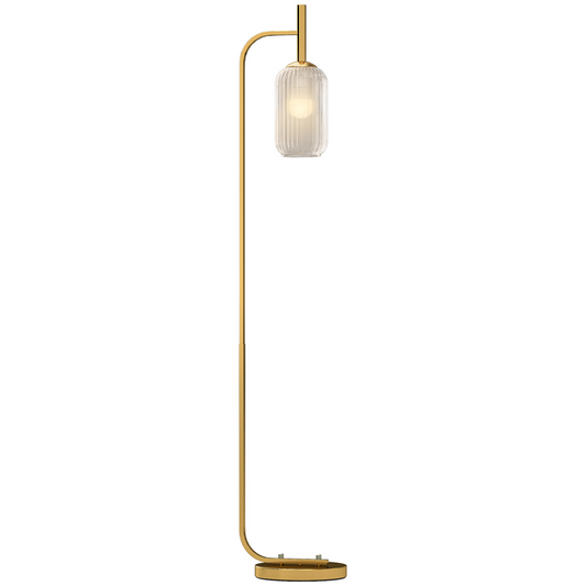 Modern Floor Lamp with Glass Shade & Foot Switch, 150cm, Brass