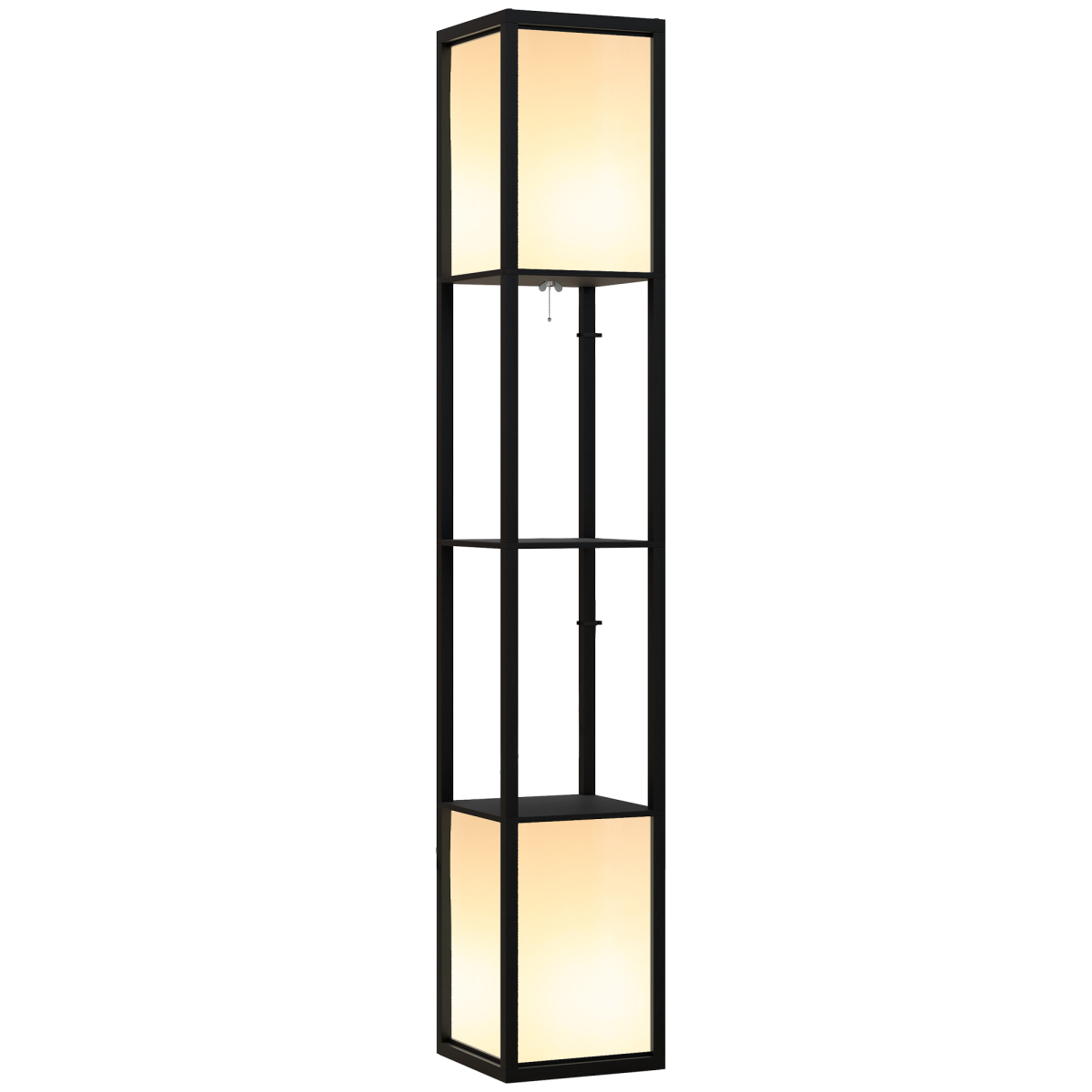 Shelf Floor Lamp with Dual Light & Fabric Shade, 156cm, Black