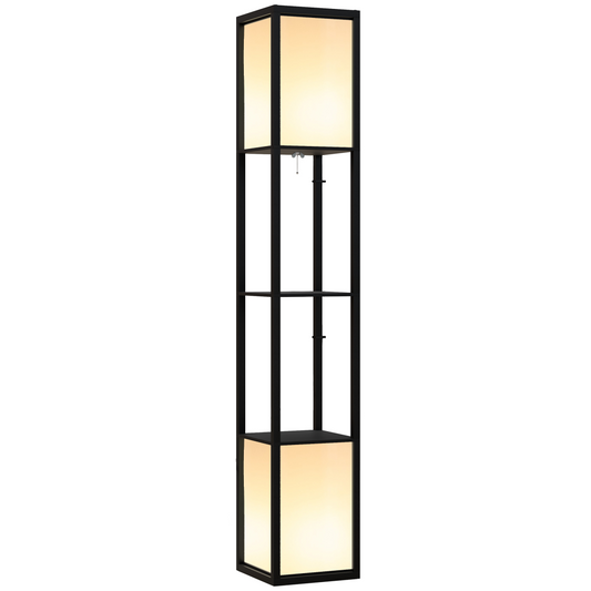 Shelf Floor Lamp with Dual Light & Fabric Shade, 156cm, Black
