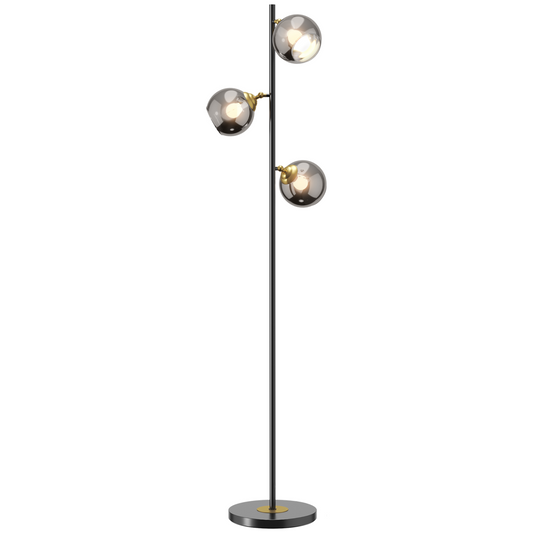 Modern 3-Light Floor Lamp with Glass Globe Shades, 160cm, Black & Gold