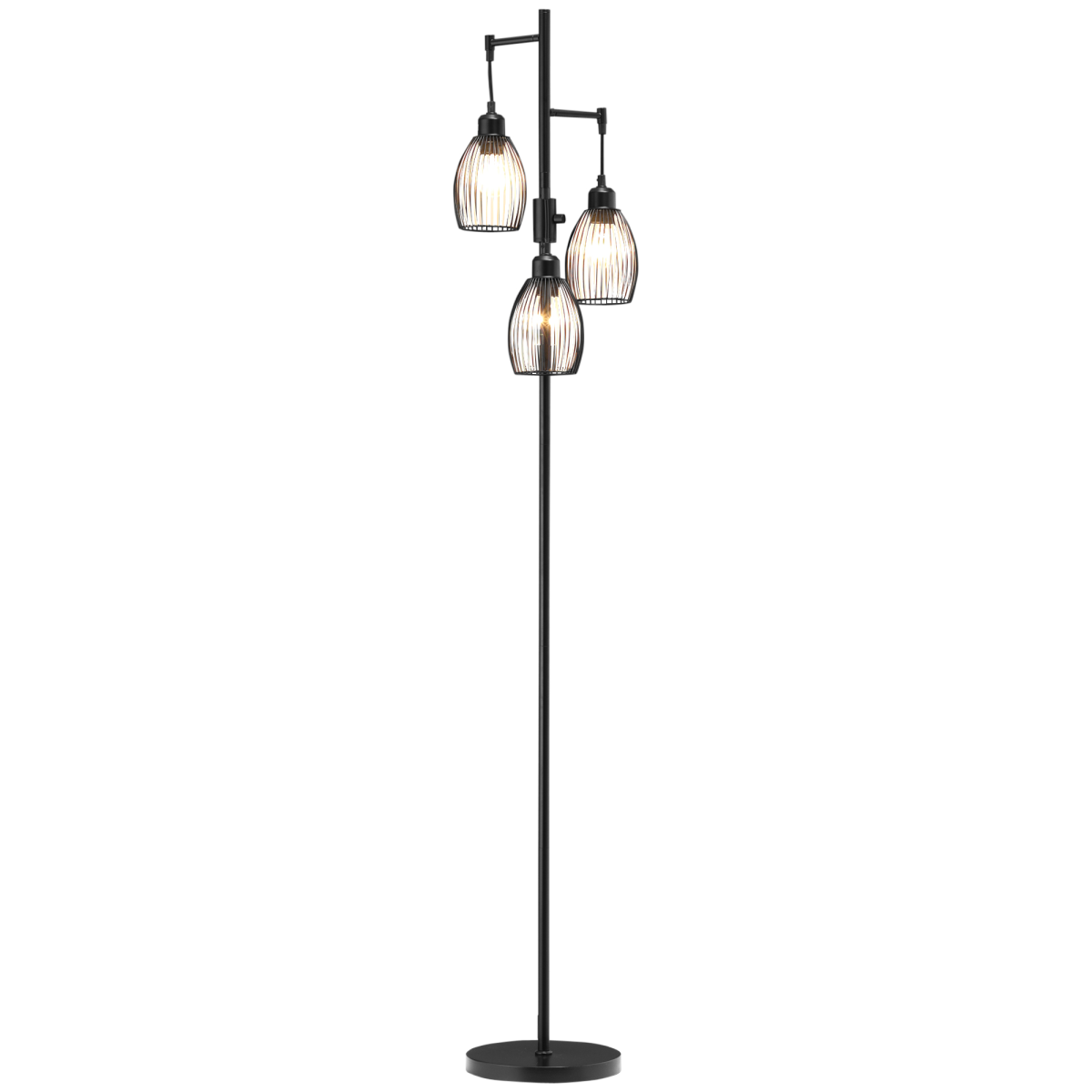 Industrial 3-Light Dimmable Floor Lamp | Black, 170cm Standing Lamp