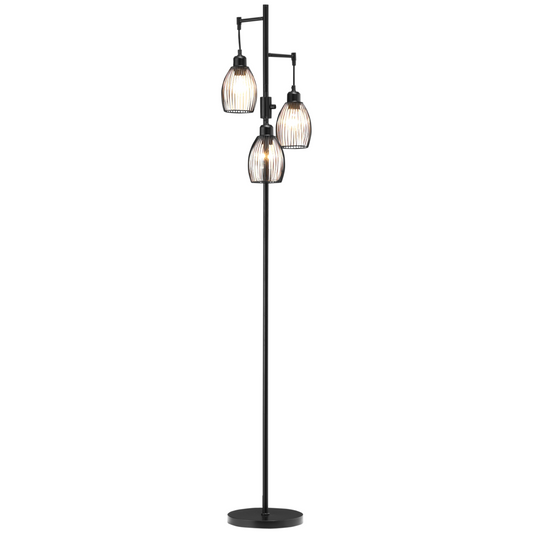 Industrial 3-Light Dimmable Floor Lamp | Black, 170cm Standing Lamp