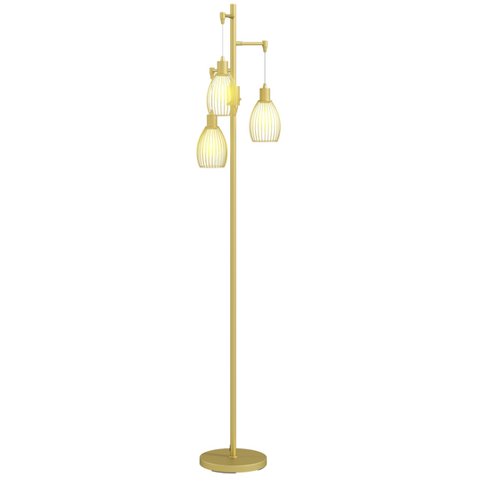 Industrial 3-Light Dimmable Floor Lamp | Gold, 170cm Standing Lamp