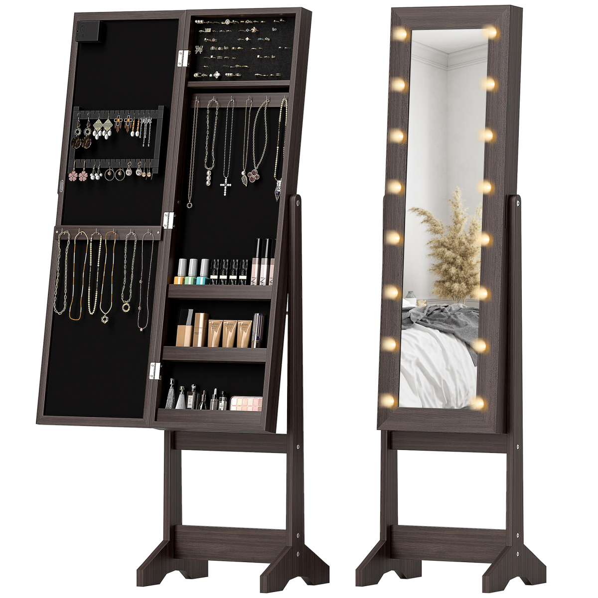 Freestanding LED Mirrored Jewellery Cabinet with Mirror