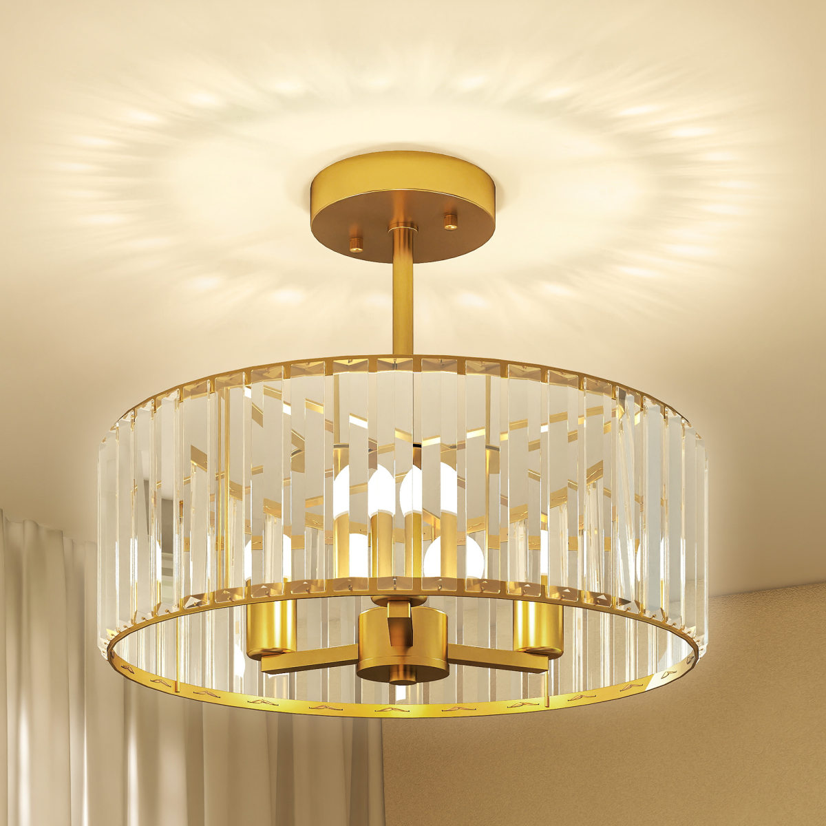 Semi-Flush Crystal Chandelier Ceiling Light | Modern, E27