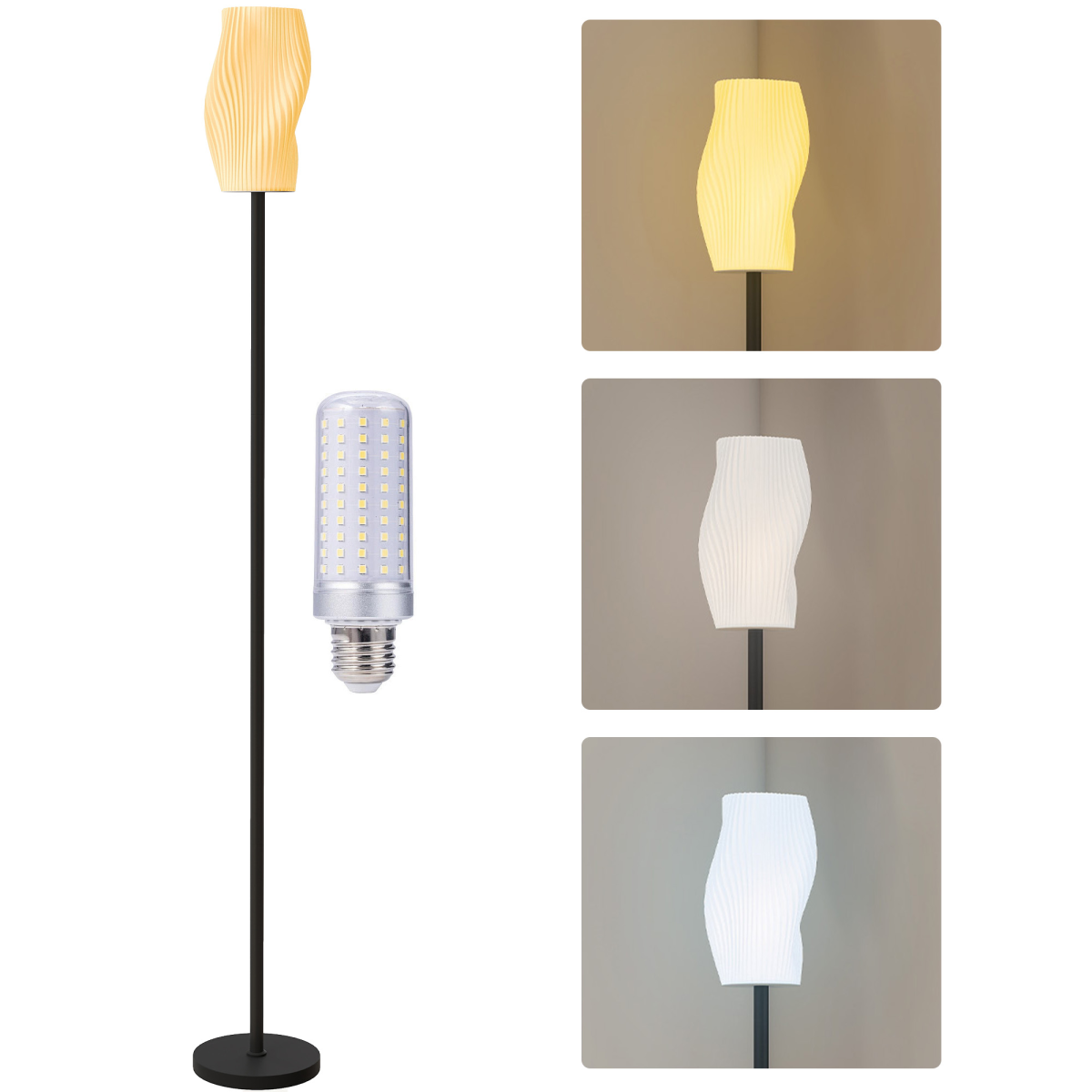 3D Printed Standing Lamp with Shade, 3 Colour Temperatures, LED Compatible