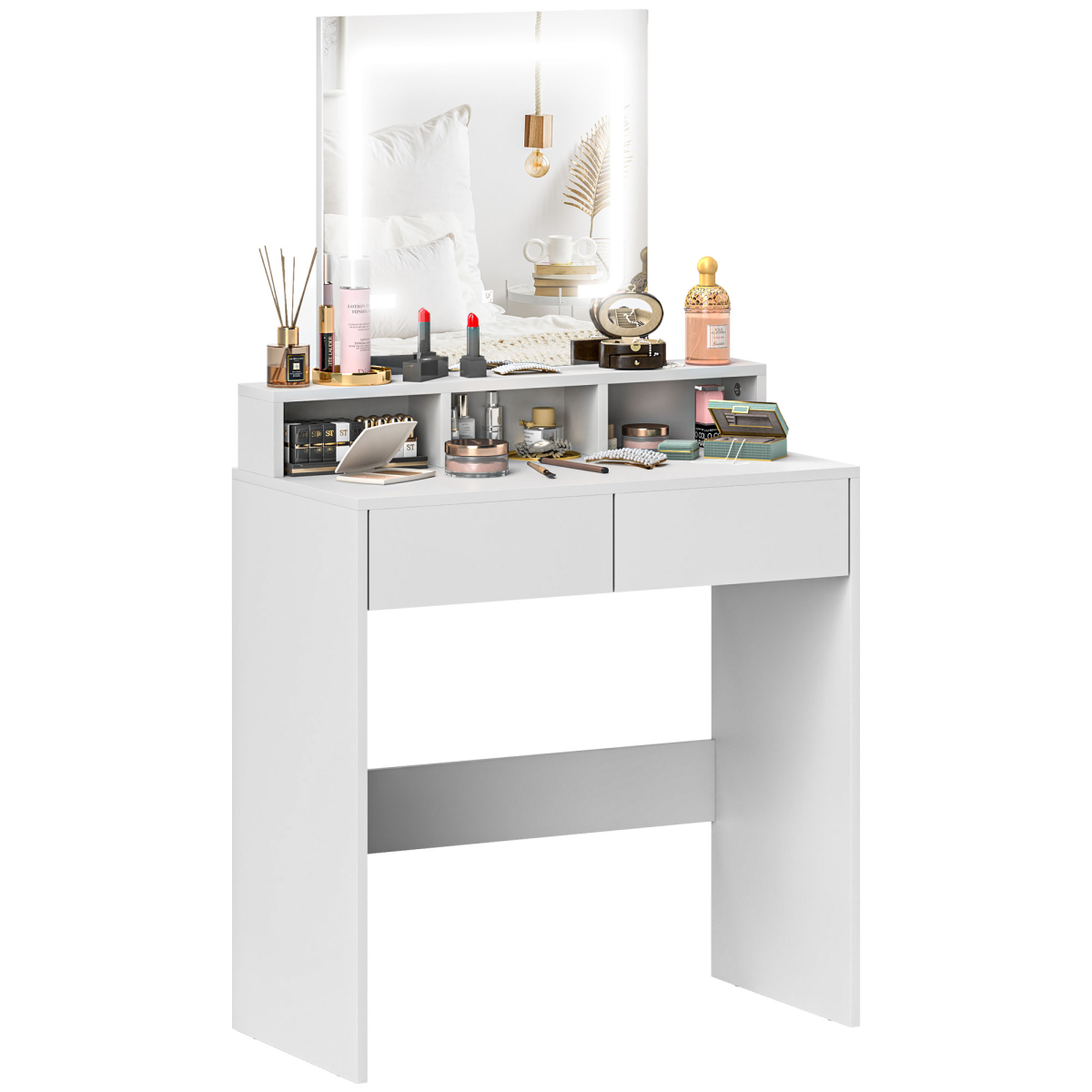 Dressing Table with LED Mirror and Drawers, White