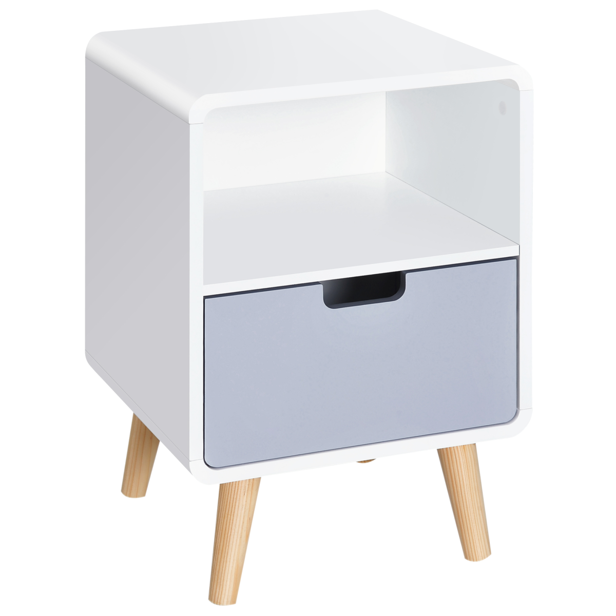 Scandinavian Nordic Bedside Table with Drawer and Open Shelf