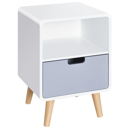 Scandinavian Nordic Bedside Table with Drawer and Open Shelf