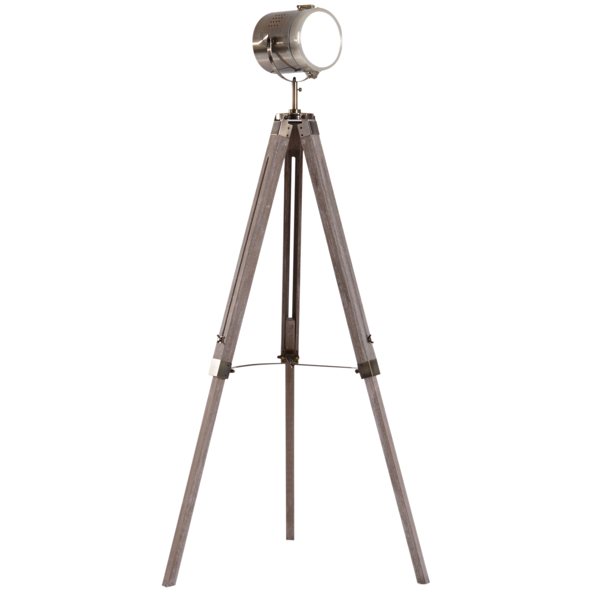 Vintage Tripod Floor Lamp | Pine Wood & Bronze, Adjustable, 140cm