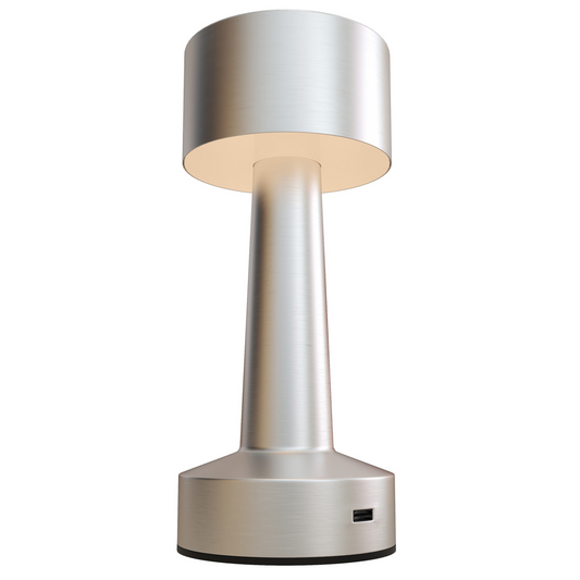 Cordless LED Table Lamp Battery Operated | Silver, Portable Bedside Lamp