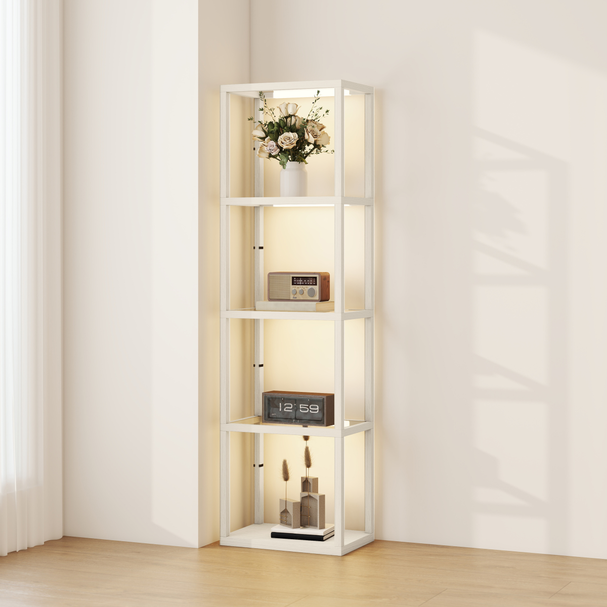 LED Floor Lamp with Glass Shelves | Dimmable, Living Room Display Lamp
