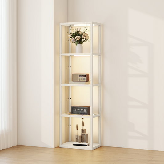 LED Floor Lamp with Glass Shelves | Dimmable, Living Room Display Lamp