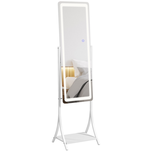 LED Full Length Floor Mirror with Storage Shelf