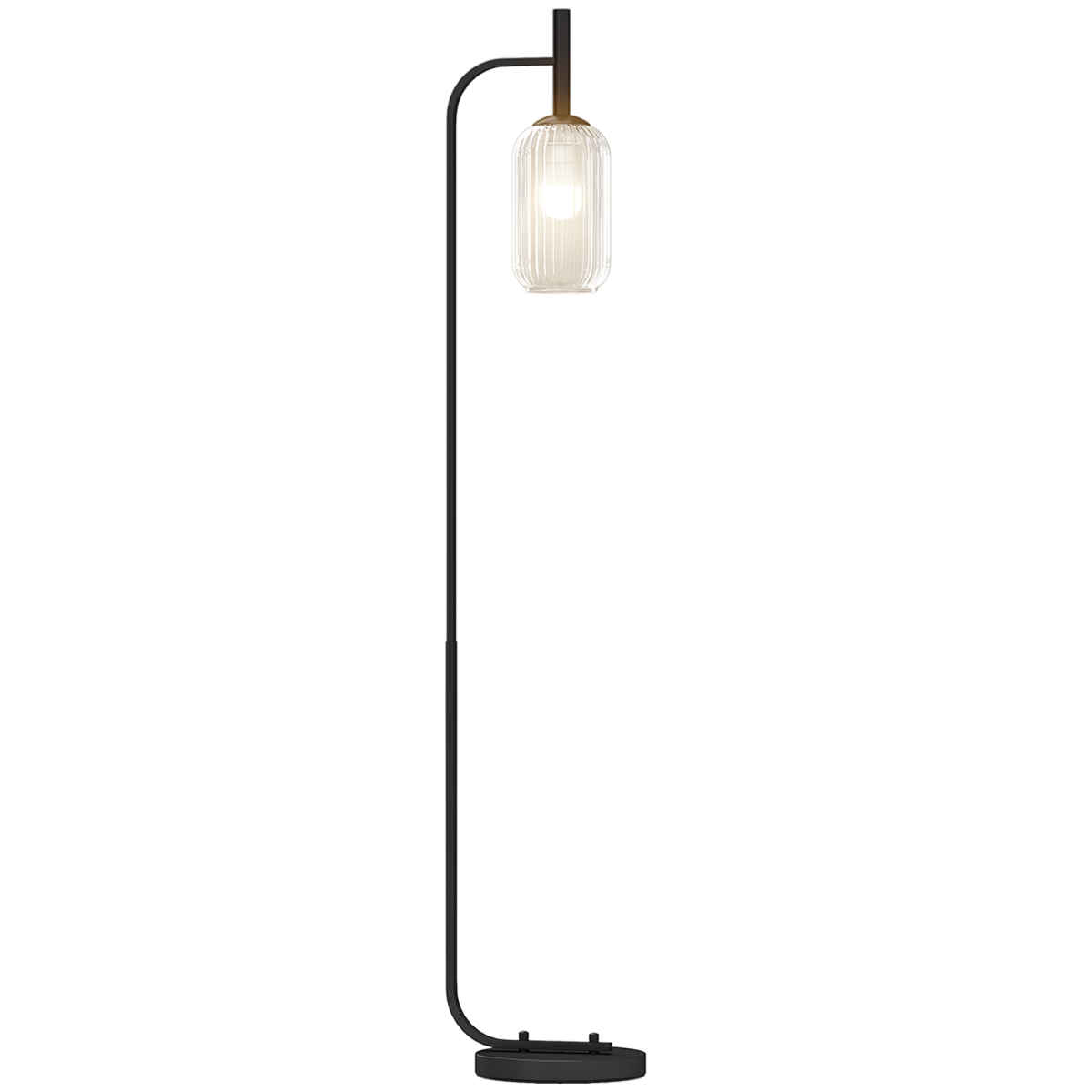 Modern Floor Lamp with Glass Shade & Foot Switch, 150cm, Black