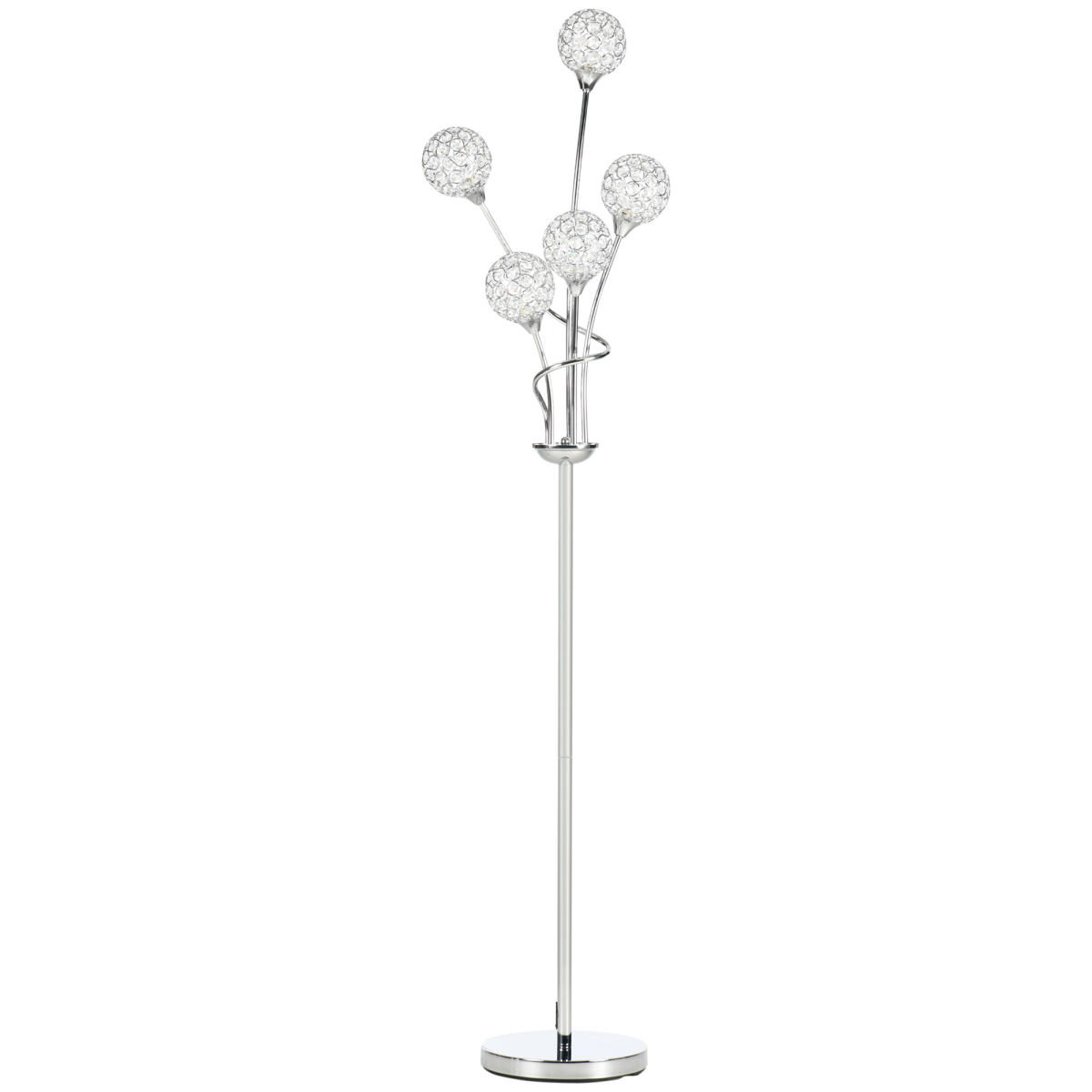 Crystal Floor Lamp 5-Light Silver, 156cm | Crystal Bead Shades, Foot Switch