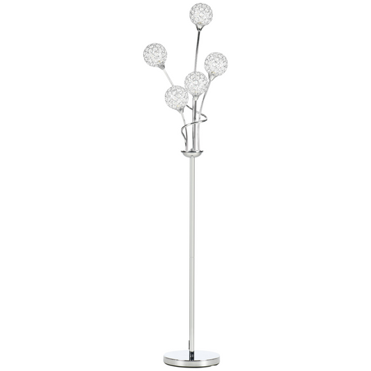 Crystal Floor Lamp 5-Light Silver, 156cm | Crystal Bead Shades, Foot Switch