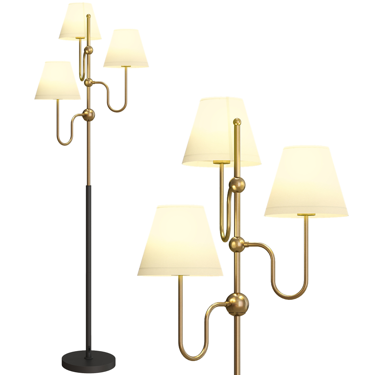 3-Light Floor Lamp, 165cm Standing Lamp with Foot Switch, Black