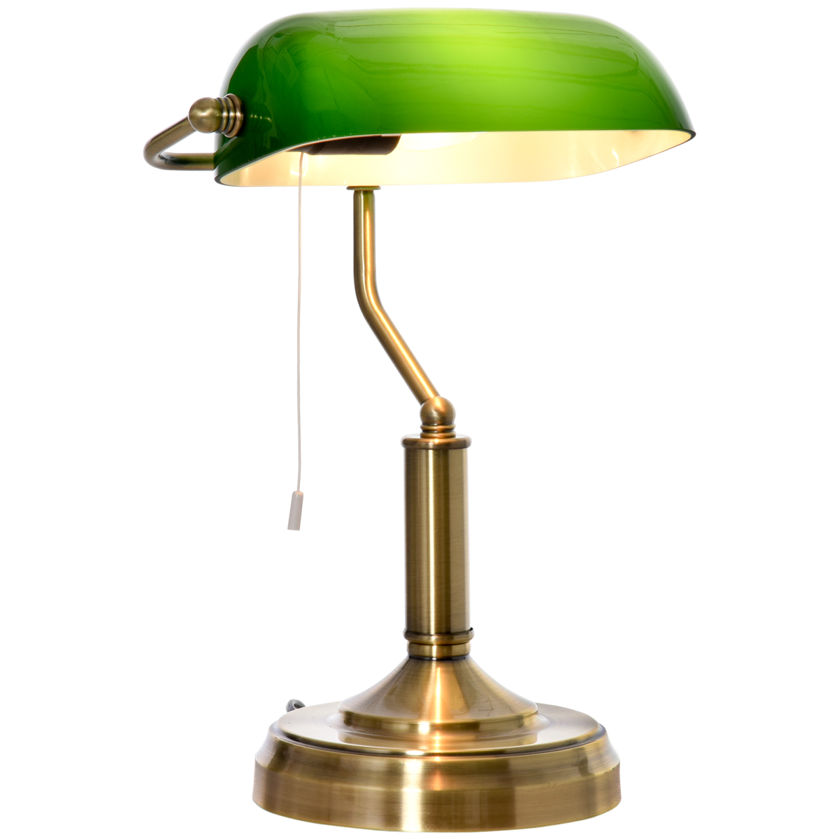 Banker's Table Lamp with Antique Bronze Base & Green Glass Shade